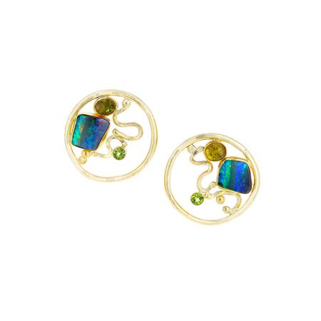 Gold Gemstone and Opal Earrings