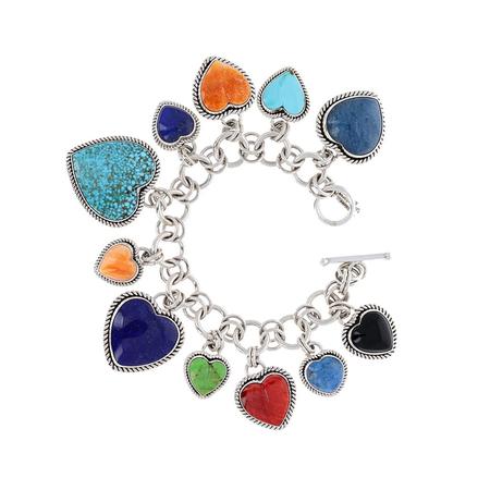 Multi Stone Heart Charm Bracelet