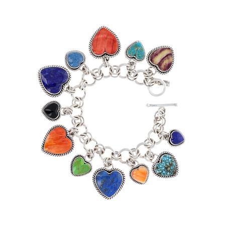 Multi Stone Heart Charm Bracelet