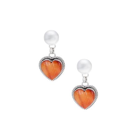 Orange Spiny Oyster Heart Post Dangle Earrings