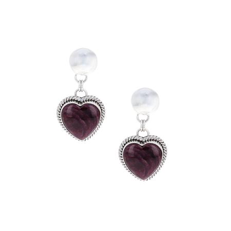 Purple Spiny Oyster Heart Post Dangle Earring