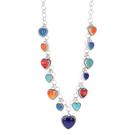 Multi-Stone Heart Charm Necklace