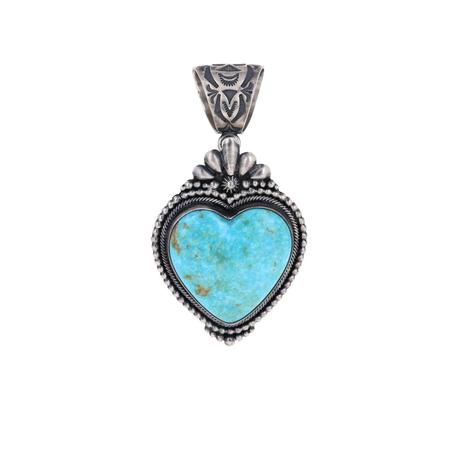 Kingman Turquoise Stamped Heart Pendant