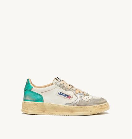 Medalist Low Super Vintage Sneakers in Silver & Aqua Brushed Leather 