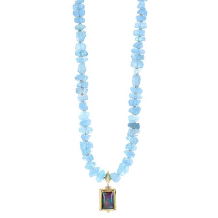 Aquamarine Beads with Opal Pendant Necklace