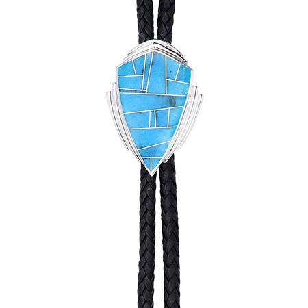 Arizona Blue Turquoise Inlay Shield Bolo Tie