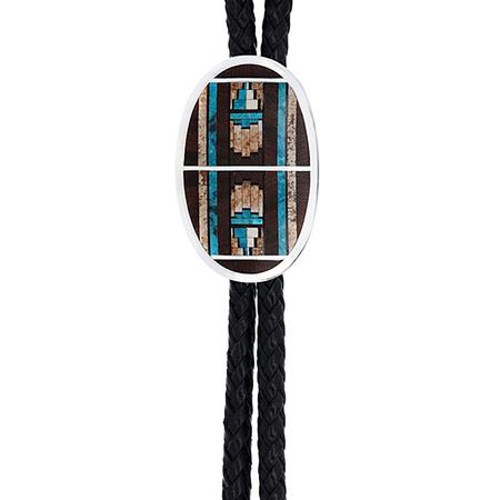 Iron Wood And Turquoise Oval Bolo Tie