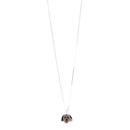 Brown Dog with Flower Pendant Necklace 