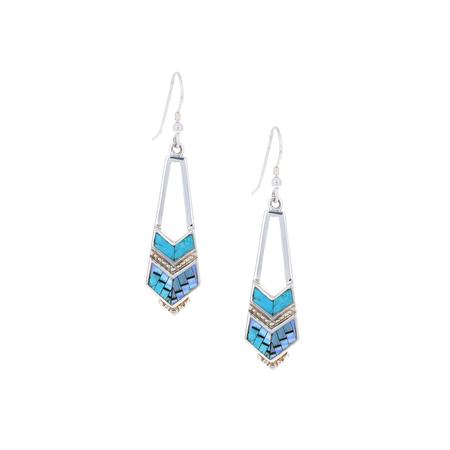 Star Dust Opal and Turquoise Inlay Dangle Earrings