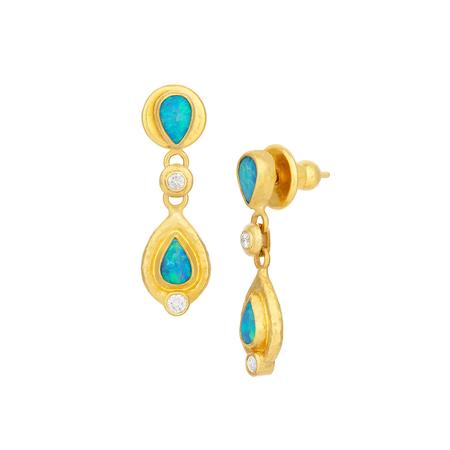 Opal and Diamond Post Dangle Earrings