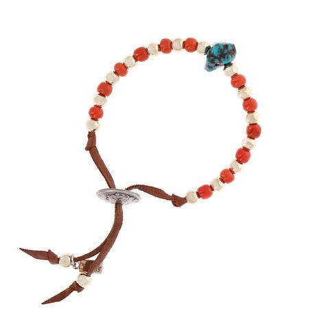 Bisbee Turquoise, Coral and Gold Bead Bracelet