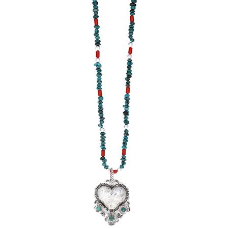 'Mi Amor' Heart Pendant on Turquoise Necklace