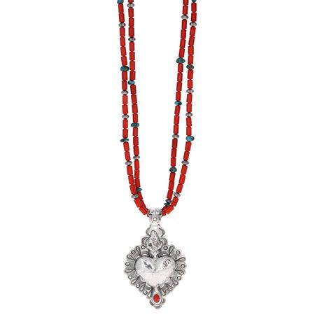 'Burning Love' Heart Pendant on Coral Bead Necklace