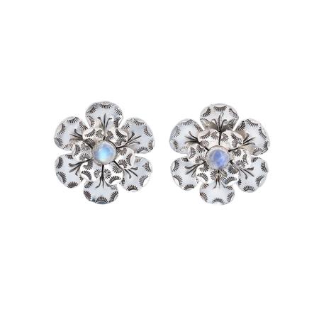 Moonstone Stamped Flower Post Earrings