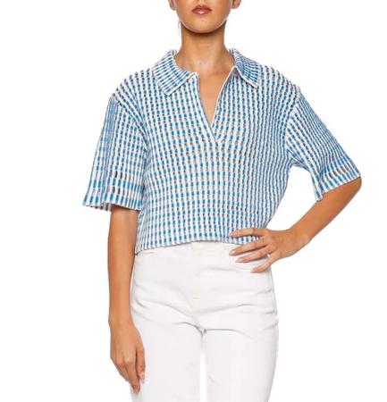 Adley Gingham Knit Cropped Polo Top