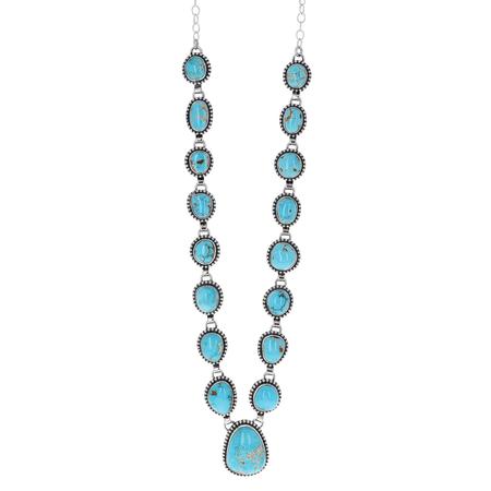 Royston Turquoise Silver Dot Lariat Necklace 