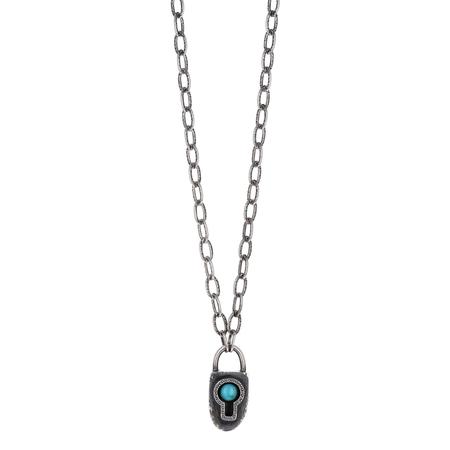 Kingman Turquoise Padlock Pendant Necklace