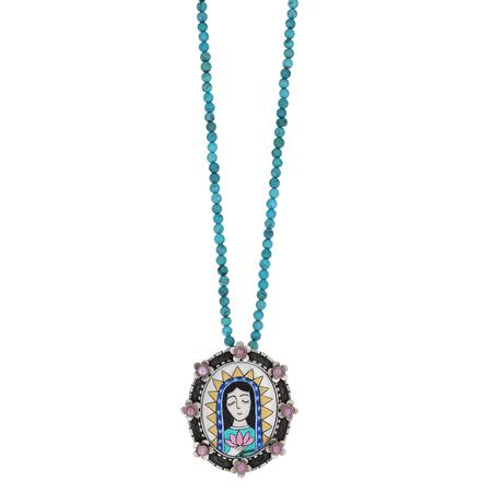 Lady of Guadalupe Pendant Turquoise Necklace