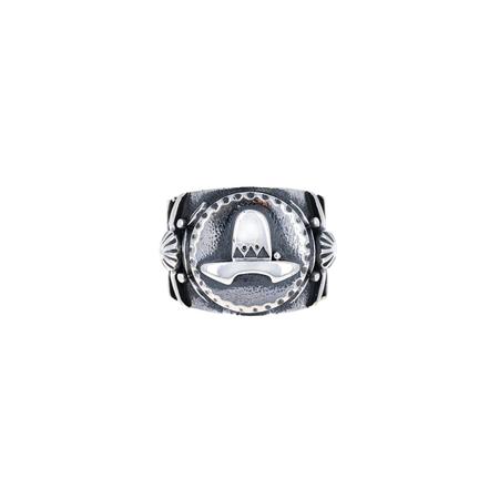 Hopi Hat Silver Overlay Ring