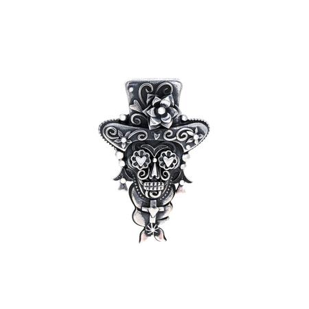 Silver Sugar Skull with Top Hat Ring